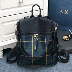 Plaid Nylon Women Travel Laptop Backpack Schoolbags Casual Rucksack