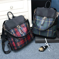 Women Plaid Nylon Travel Laptop Backpack School Bag