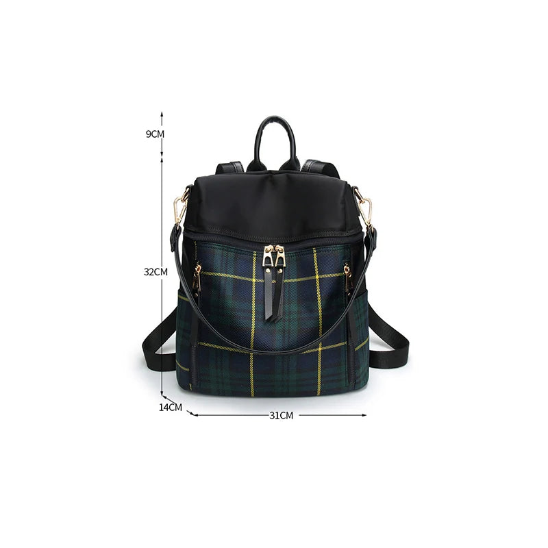 Women Plaid Nylon Travel Laptop Backpack School Bag