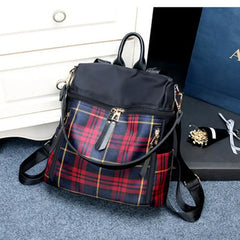Women Plaid Nylon Travel Laptop Backpack School Bag