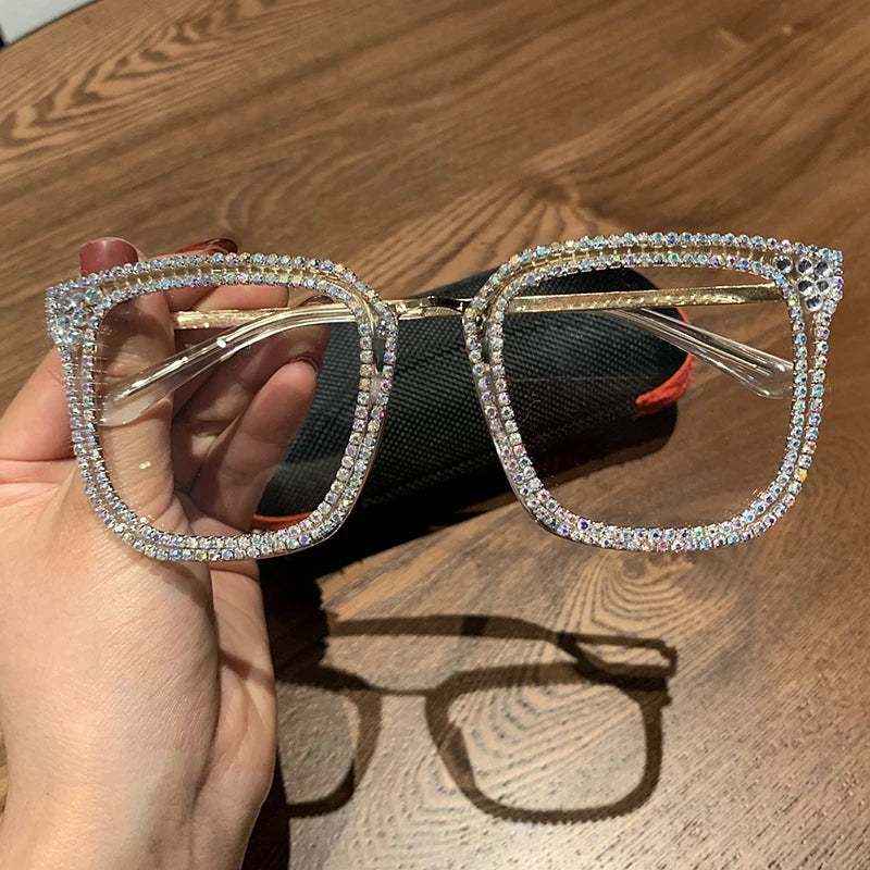 Vintage Clear Lens Rhinestone Sunglasses for Women