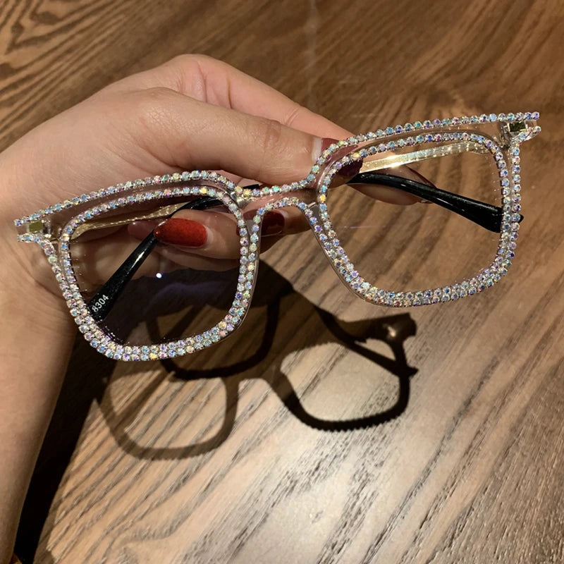 Vintage Clear Lens Rhinestone Sunglasses for Women