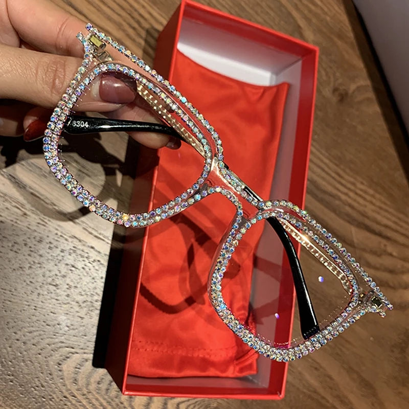 Vintage Clear Lens Rhinestone Sunglasses for Women