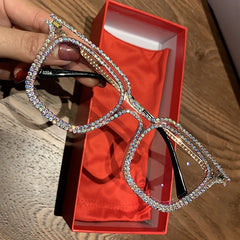 Vintage Clear Lens Rhinestone Sunglasses for Women