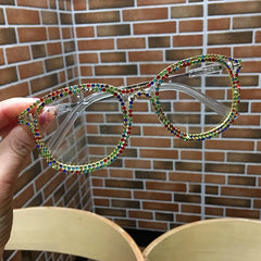 Vintage Clear Lens Rhinestone Sunglasses for Women
