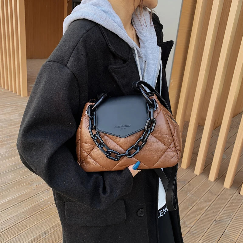 NEWDISCVRY Winter PU Leather Quilted Women's Handbag