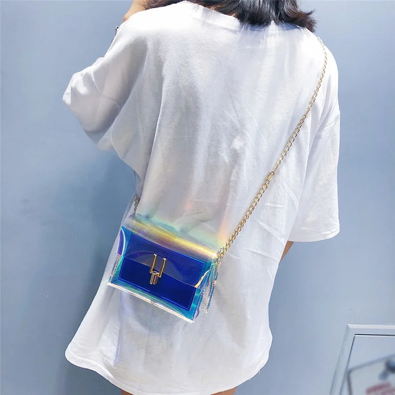 Laser Transparent Shoulder Bag PVC Beach Waterproof Messenger Bag