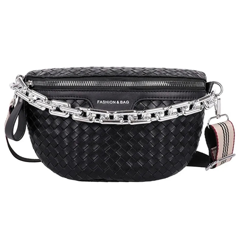 Plaid Leather Waist Bag Women Fanny Pack Chain Shoulder Crossbody Chest Bags