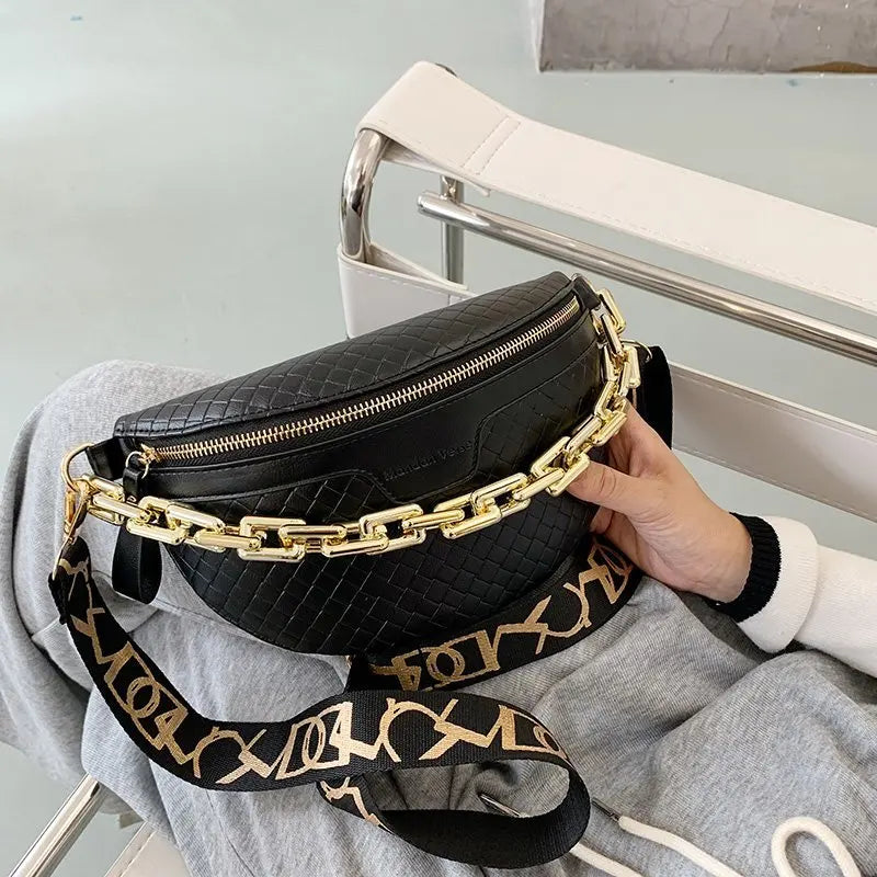 Plaid Leather Waist Bag Women Fanny Pack Chain Shoulder Crossbody Chest Bags
