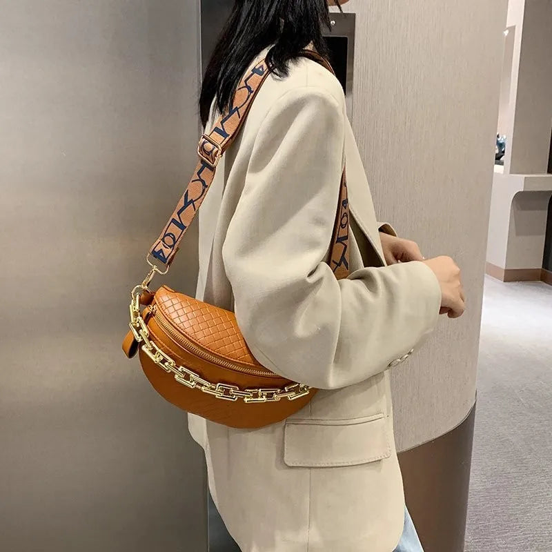 Plaid Leather Waist Bag Women Fanny Pack Chain Shoulder Crossbody Chest Bags