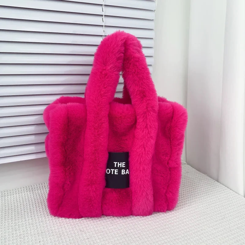 Faux Fur Tote Bag Women Handbags Plush Shoulder Crossbody Shopper Purses