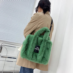 Faux Fur Tote Bag Women Handbags Plush Shoulder Crossbody Shopper Purses