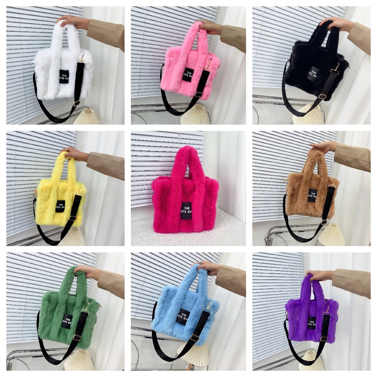 Faux Fur Tote Bag Women Handbags Plush Shoulder Crossbody Shopper Purses
