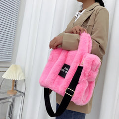 Faux Fur Tote Bag Women Handbags Plush Shoulder Crossbody Shopper Purses