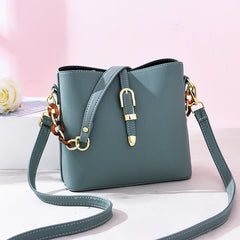 Vintage Green Chain Messenger Bag Bucket Shoulder Bag Women PU Leather