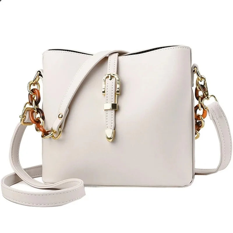 Vintage Green Chain Messenger Bag Bucket Shoulder Bag Women PU Leather