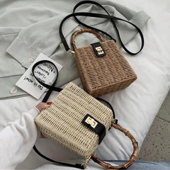 NEWDISCVRY Small Tote Bag Straw Women's Handbag Beach Travel Shoulder