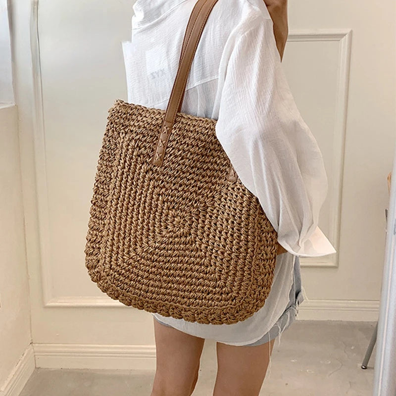 Summer Straw Shoulder Bag Rattan Beach Bags Large Capacity