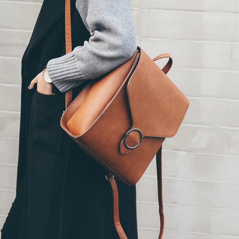 Women Backpack PU Leather Retro Female bag schoolbags Teenage Girl High Travel