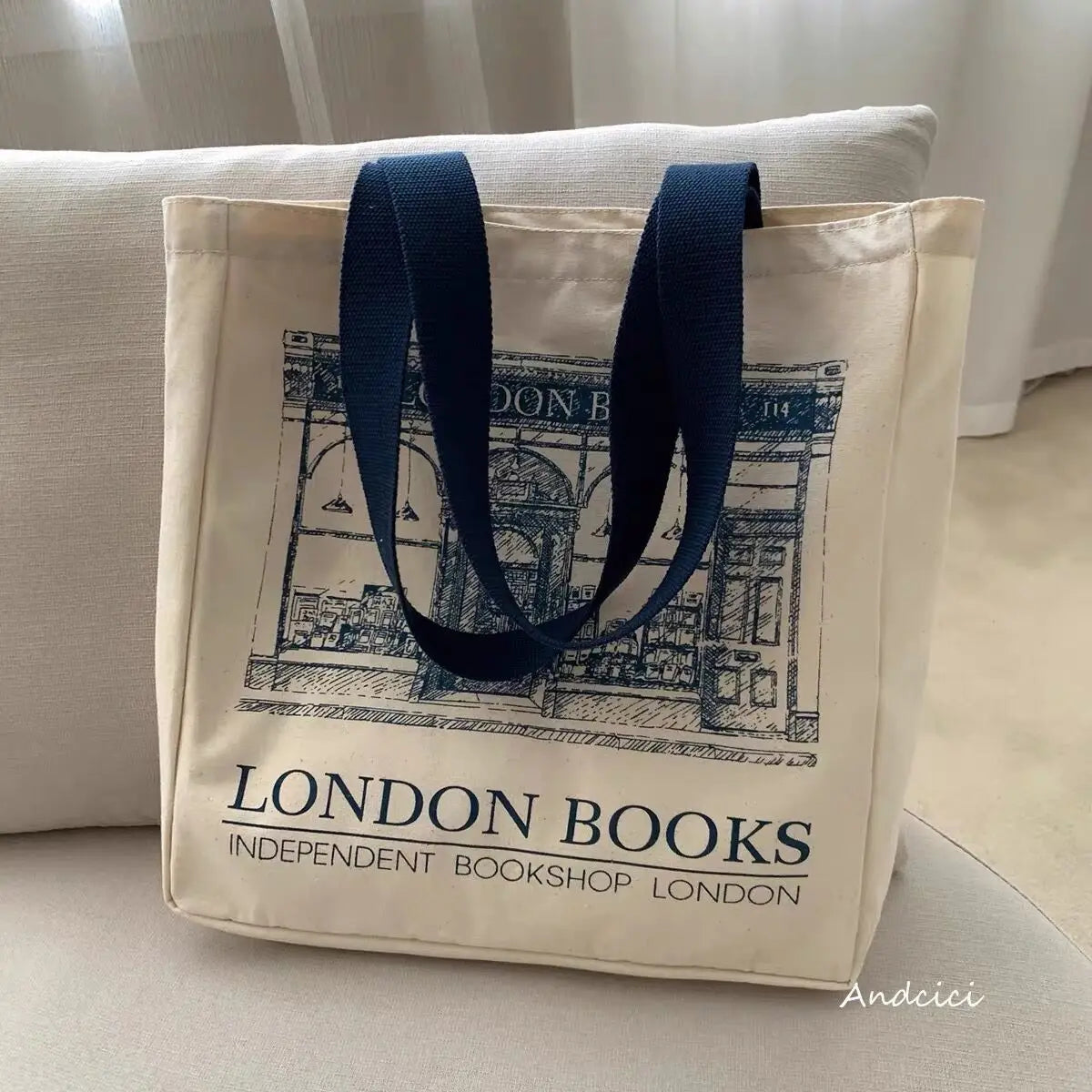 London Books Print Canvas Shoulder Bag Large Capacity Tote Bag