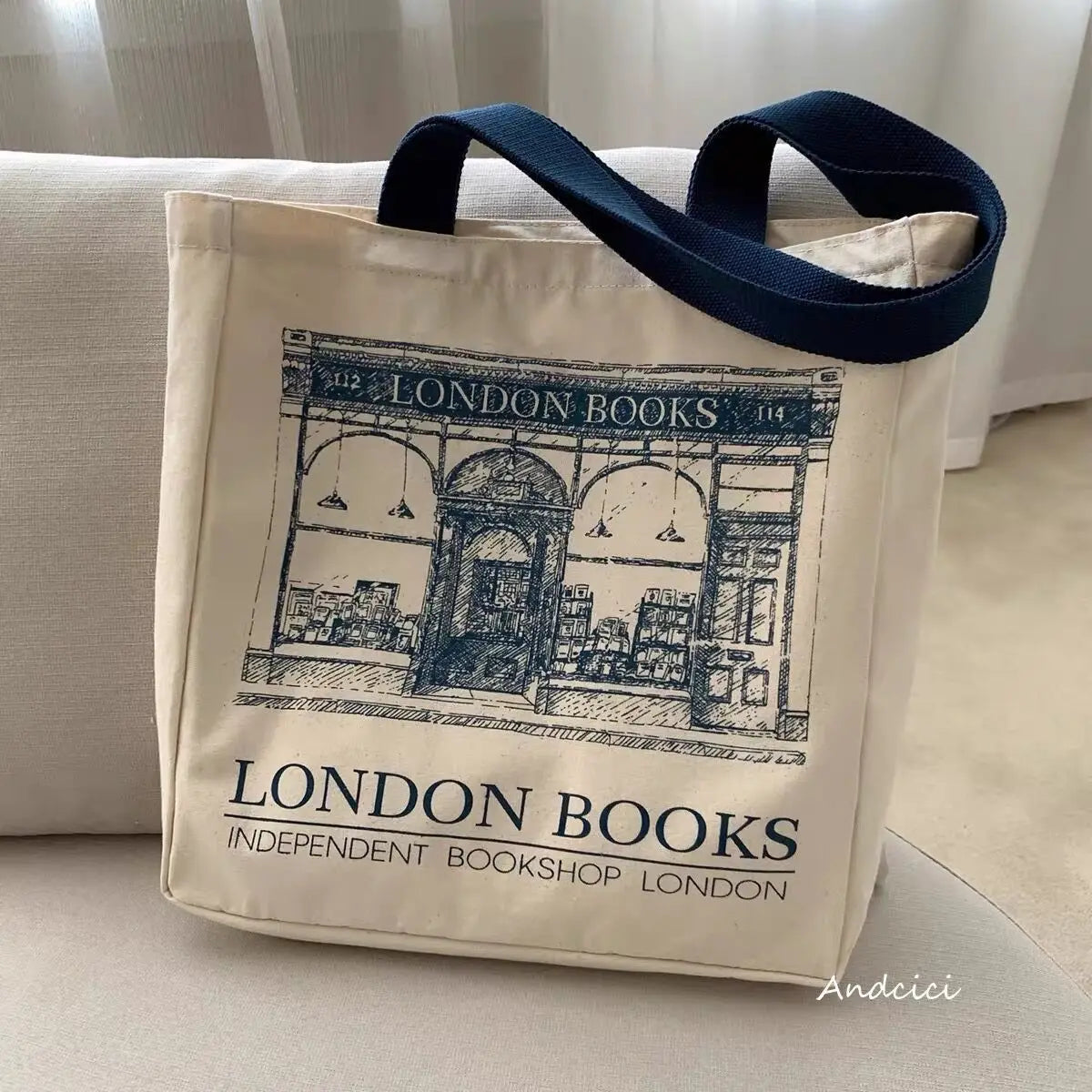 London Books Print Canvas Shoulder Bag Large Capacity Tote Bag