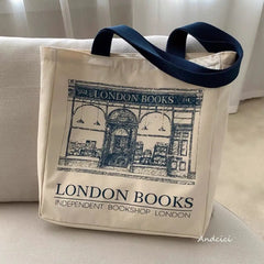 London Books Print Canvas Shoulder Bag Large Capacity Tote Bag