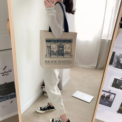 London Books Print Canvas Shoulder Bag Large Capacity Tote Bag