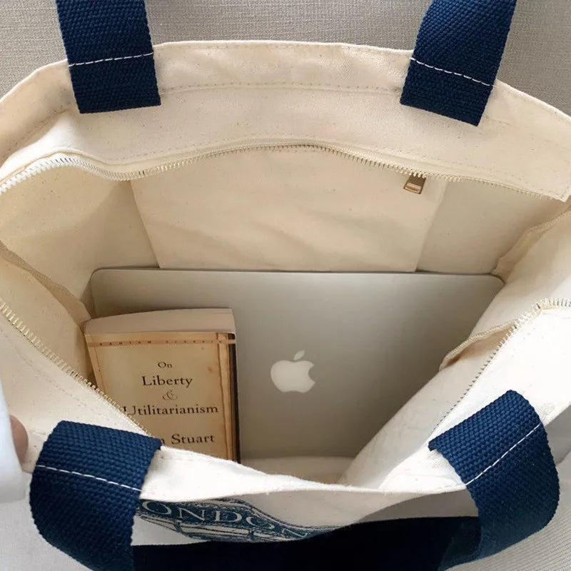 London Books Print Canvas Shoulder Bag Large Capacity Tote Bag
