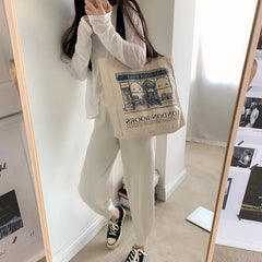 London Books Print Canvas Shoulder Bag Large Capacity Tote Bag