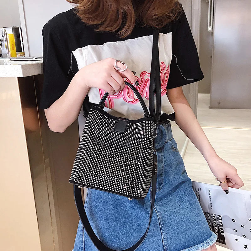 Women bucket bag Diamond Messenger Bags PU leather Shoulder Bags