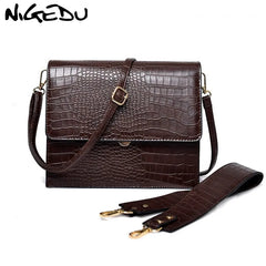 Crocodile Leather Flap Shoulder Bag for Women Coffee