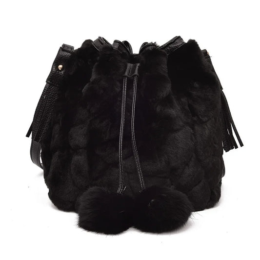 Leopard Print Faux Fur Messenger Bag with Hairball