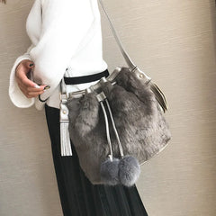 Leopard Print Faux Fur Messenger Bag with Hairball