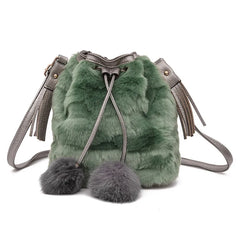 Leopard Print Faux Fur Messenger Bag with Hairball