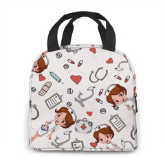 Nurse Insulated Lunch Bags Women Cartoon Print Thermal Food Bag