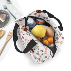 Nurse Insulated Lunch Bags Women Cartoon Print Thermal Food Bag