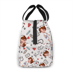 Nurse Insulated Lunch Bags Women Cartoon Print Thermal Food Bag