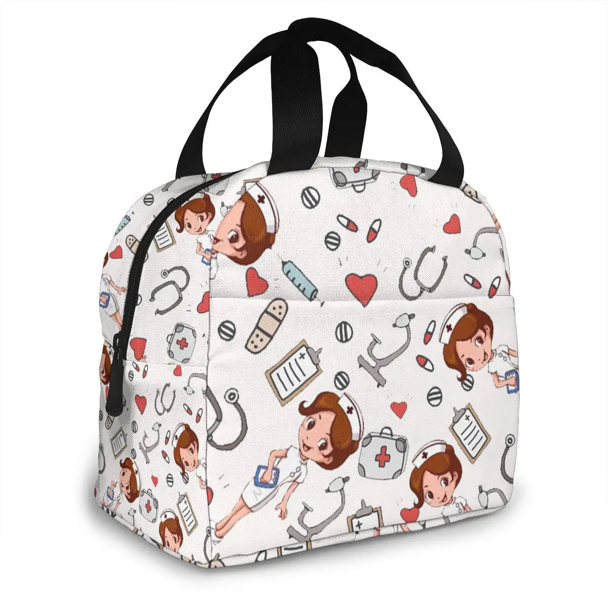 Nurse Insulated Lunch Bags Women Cartoon Print Thermal Food Bag