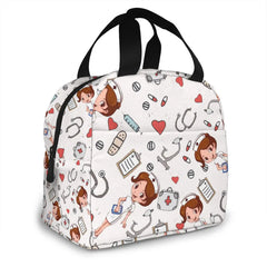Nurse Insulated Lunch Bags Women Cartoon Print Thermal Food Bag