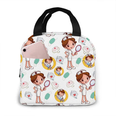 Nurse Insulated Lunch Bags Women Cartoon Print Thermal Food Bag