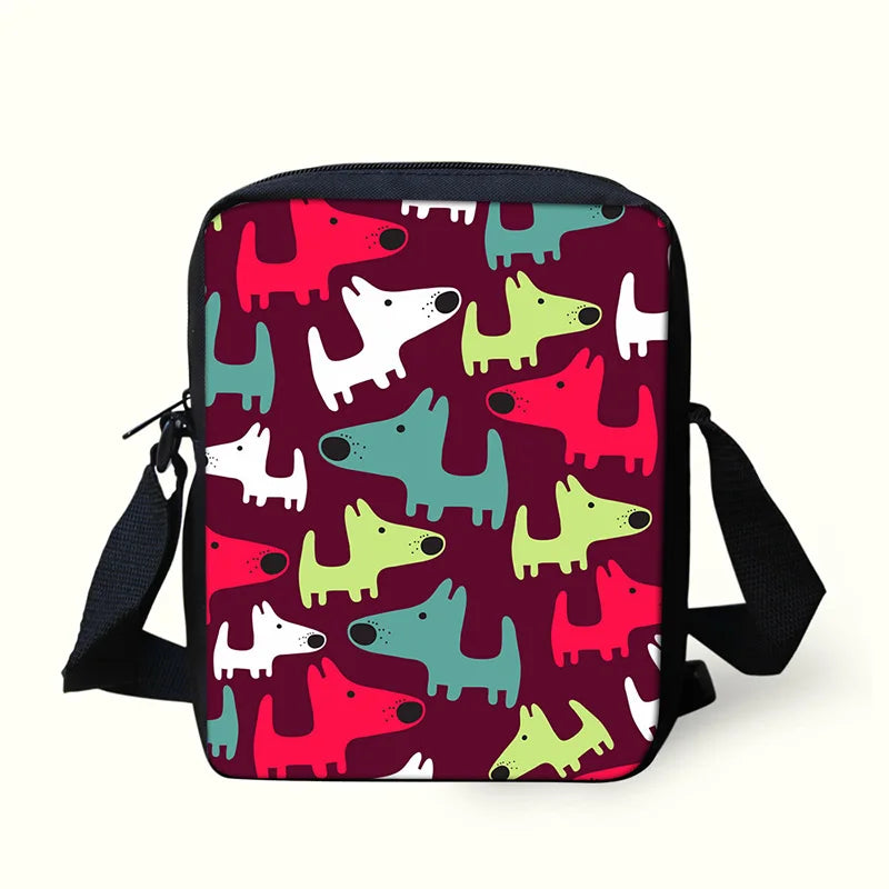 Dog Pattern Messenger Crossbody Bag Girls Handbags Shoulder Bags