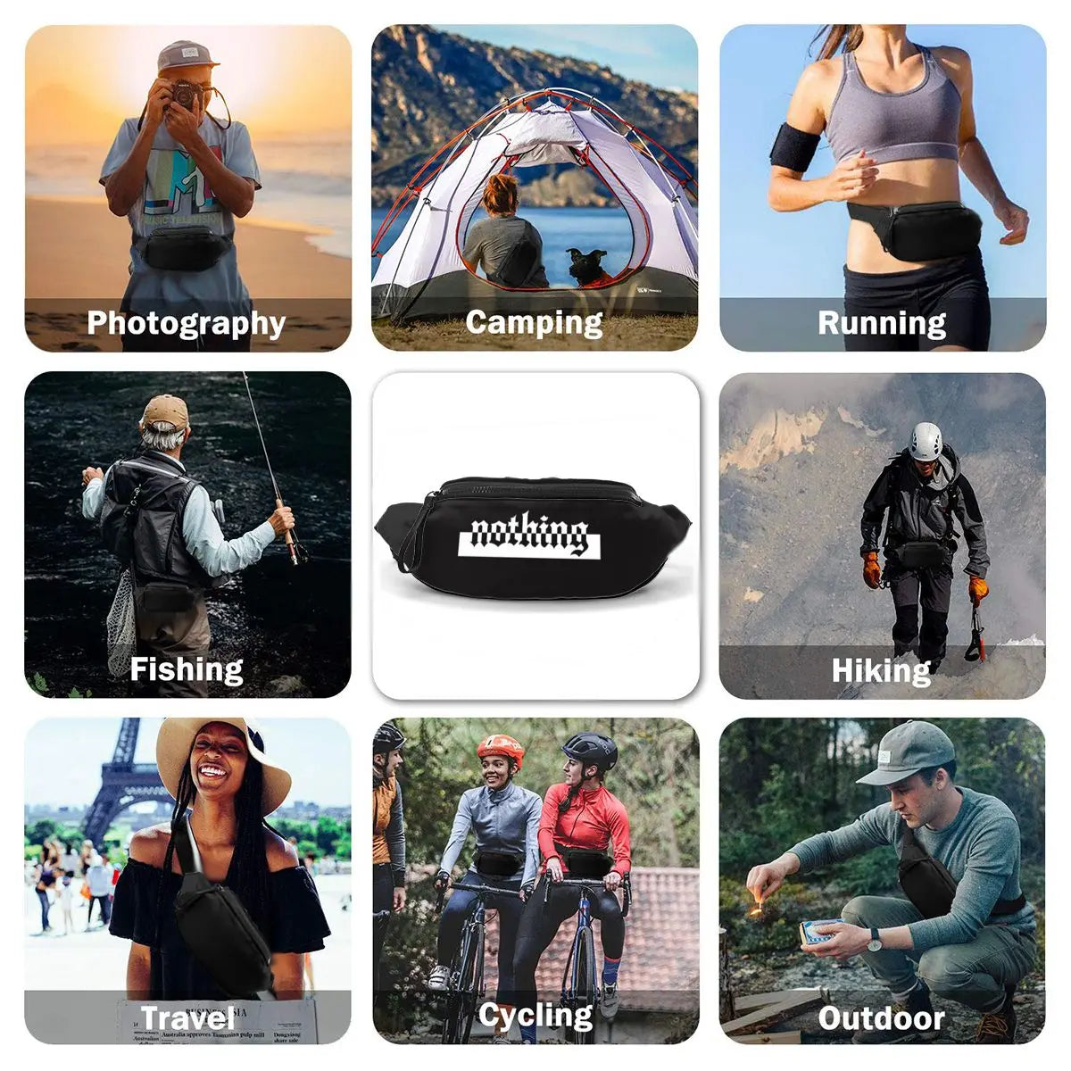 Women Waist Packs Letter Printing Fabric Fanny Pack Zipper Chest Bag