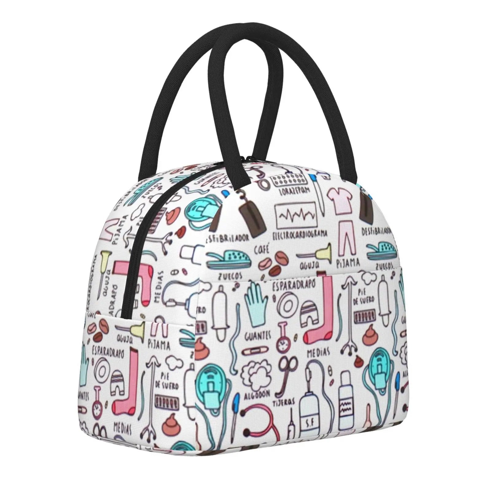 Insulated Lunch Bag Cartoon Nurse Print for Women, Travel Nurse Bag