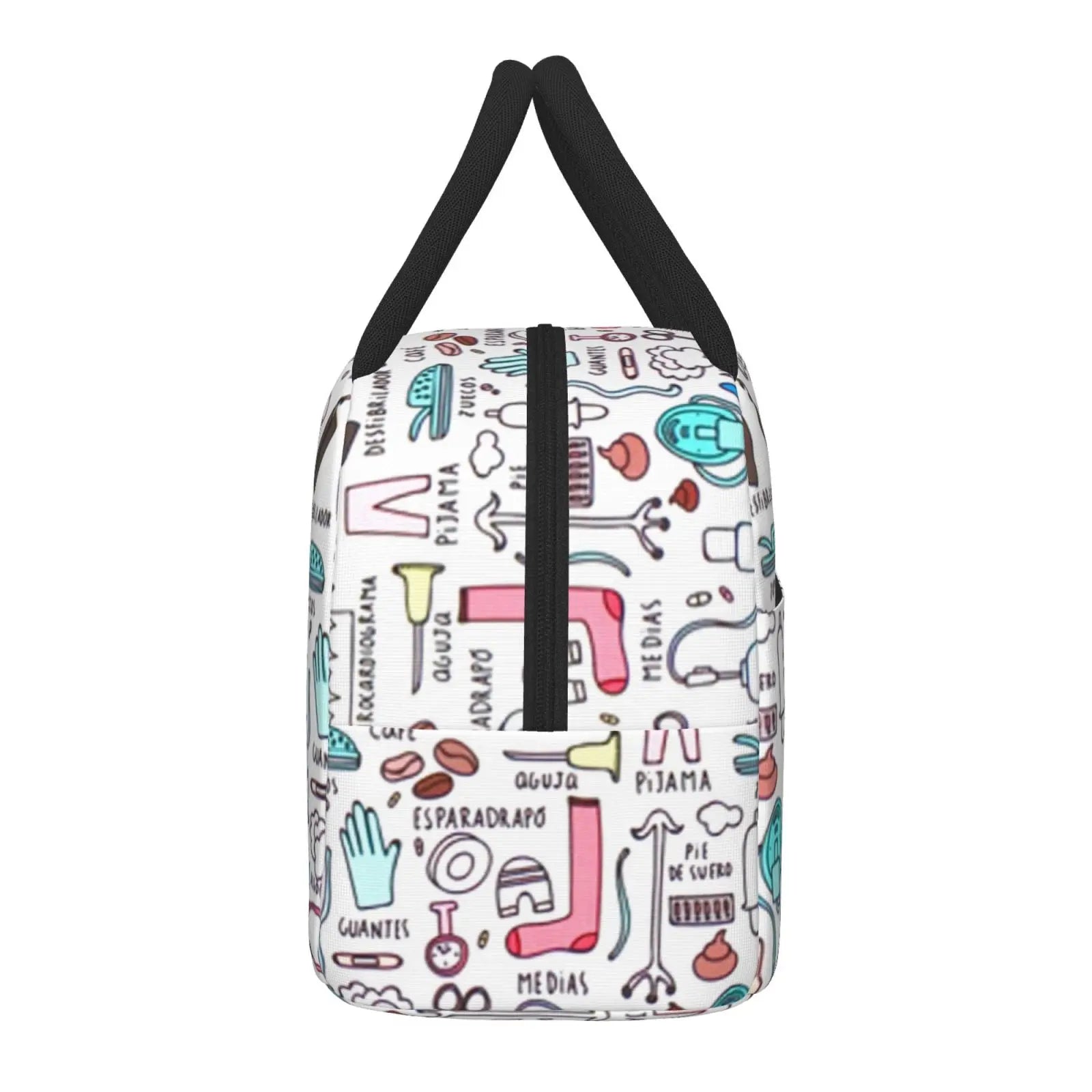 Insulated Lunch Bag Cartoon Nurse Print for Women, Travel Nurse Bag