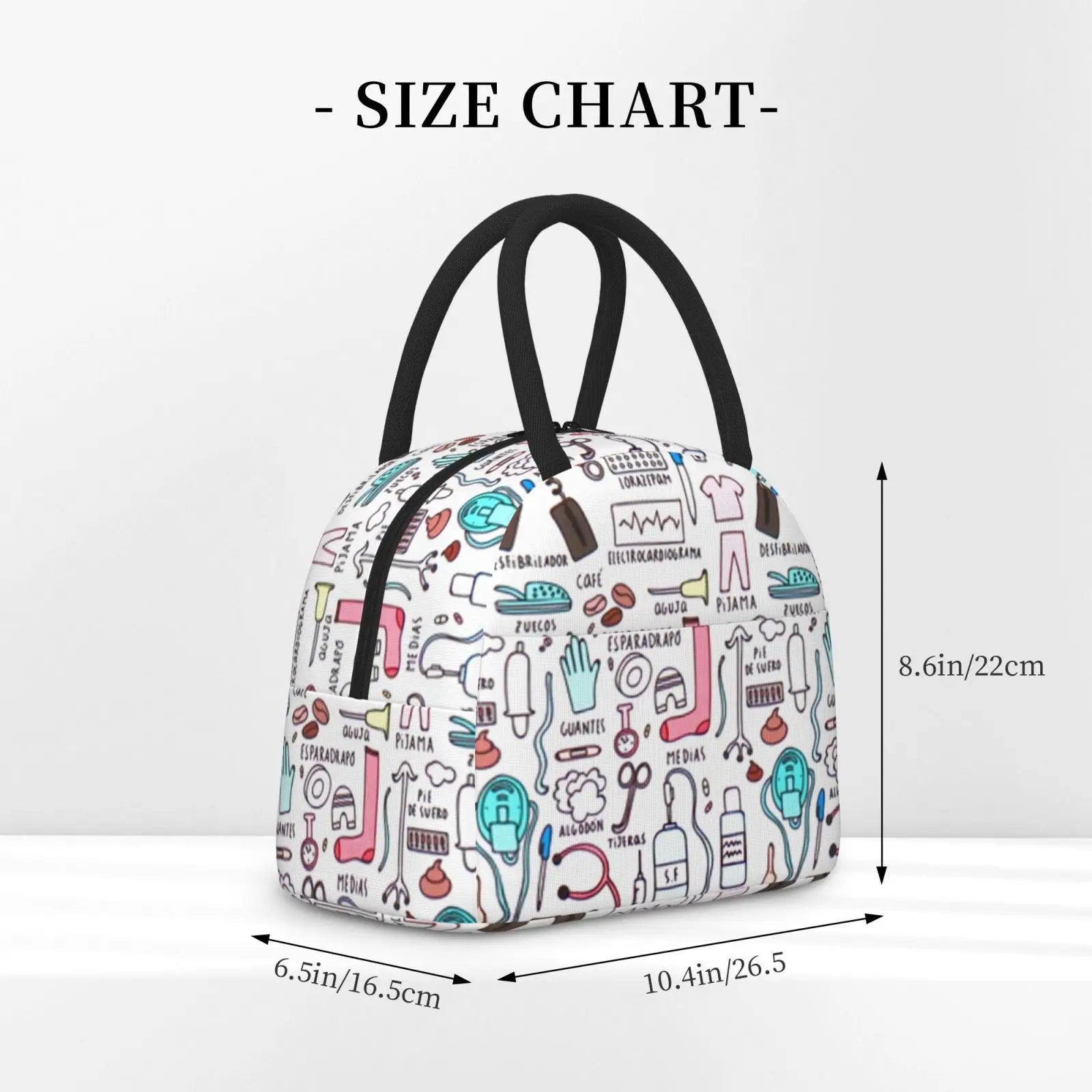 Insulated Lunch Bag Cartoon Nurse Print for Women, Travel Nurse Bag