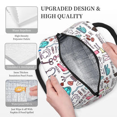 Insulated Lunch Bag Cartoon Nurse Print for Women, Travel Nurse Bag