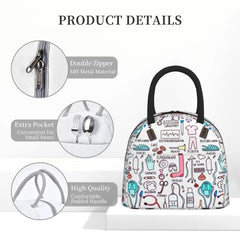 Insulated Lunch Bag Cartoon Nurse Print for Women, Travel Nurse Bag