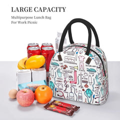 Insulated Lunch Bag Cartoon Nurse Print for Women, Travel Nurse Bag