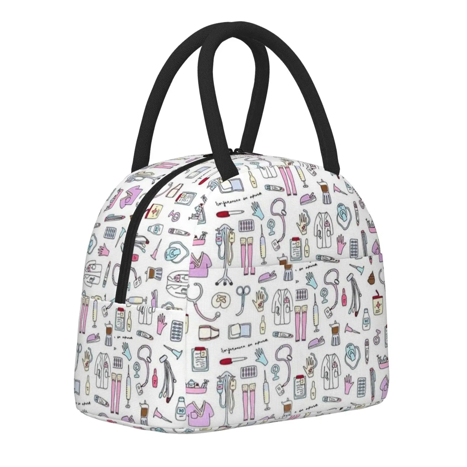Travel Nurse Bag Insulated Lunch Bags Women Nurse Print Food Case School Cooler
