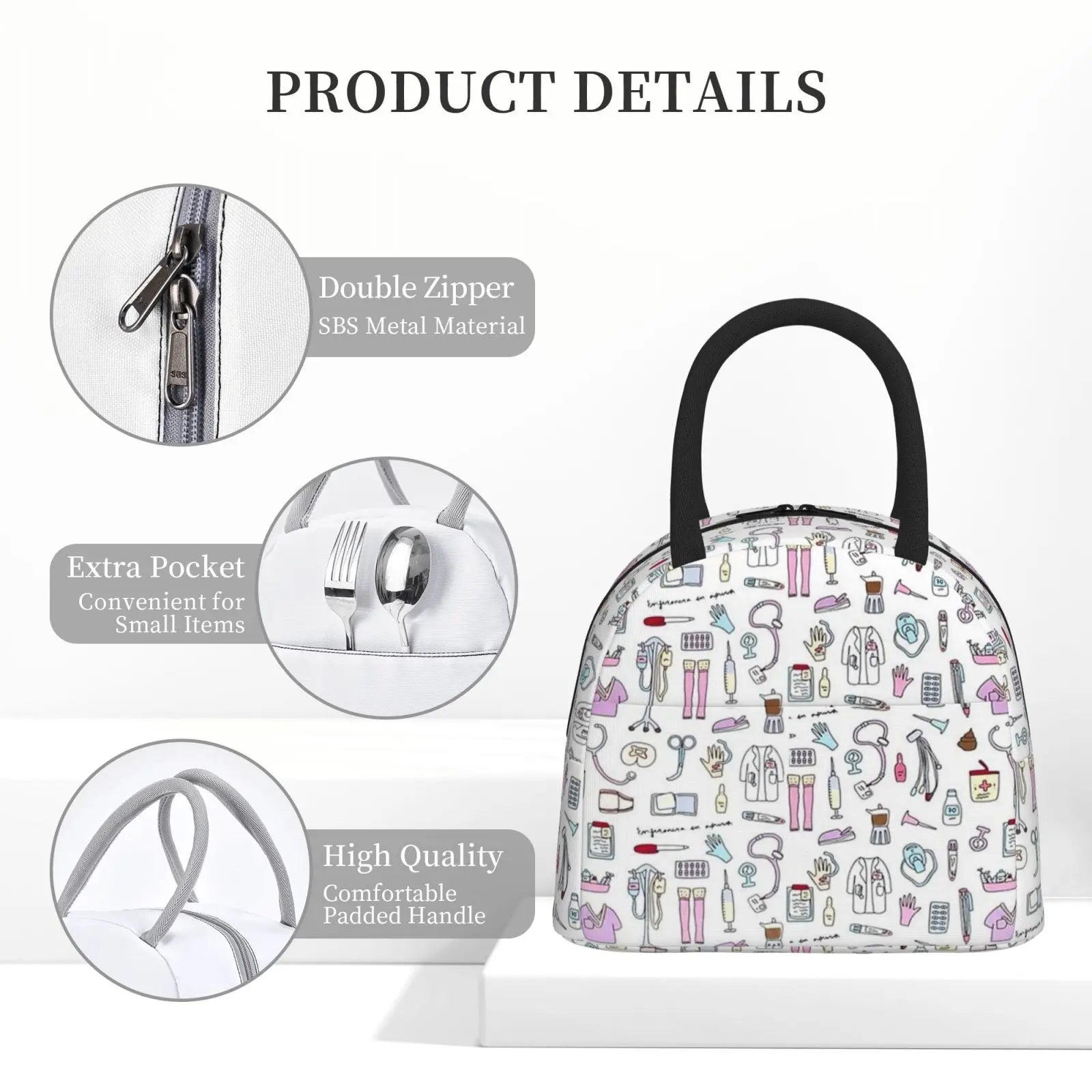 Travel Nurse Bag Insulated Lunch Bags Women Nurse Print Food Case School Cooler